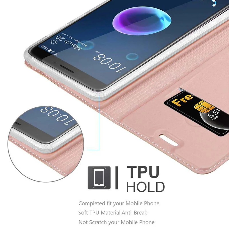 Cadorabo Hülle kompatibel mit HTC Desire 12 Schutzhülle mit Magnetverschluss, Standfunktion und Kartenfach