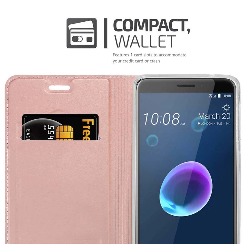 Cadorabo Hülle kompatibel mit HTC Desire 12 Schutzhülle mit Magnetverschluss, Standfunktion und Kartenfach