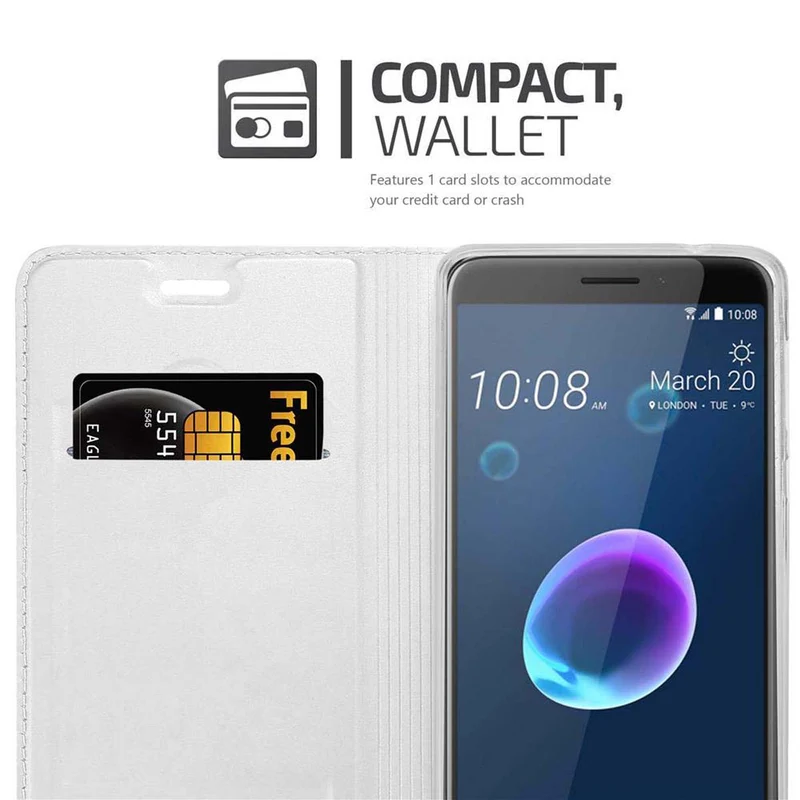 Cadorabo Hülle kompatibel mit HTC Desire 12 Schutzhülle mit Magnetverschluss, Standfunktion und Kartenfach