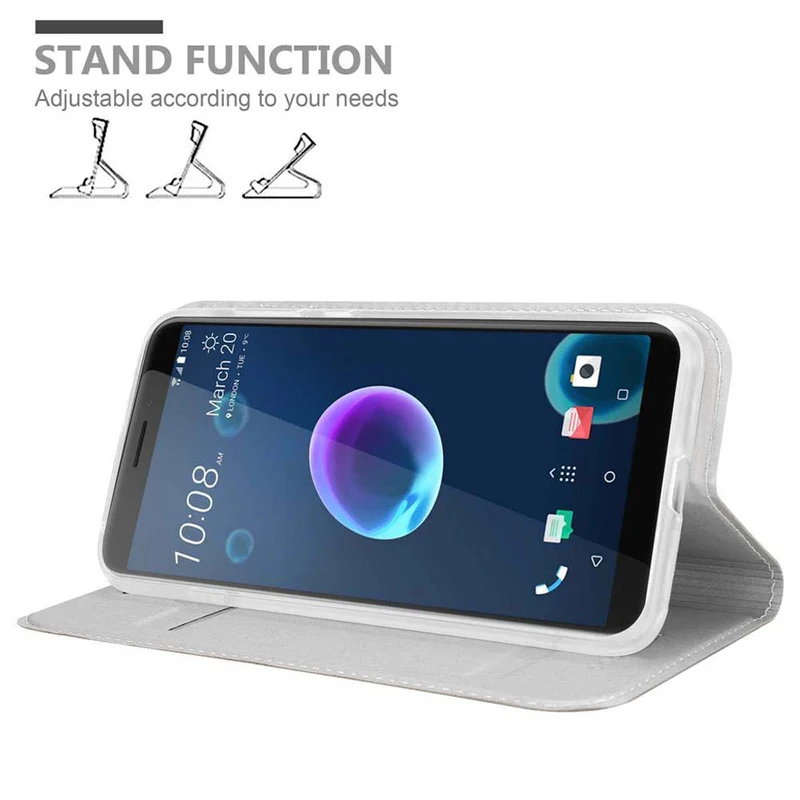 Cadorabo Hülle kompatibel mit HTC Desire 12 Schutzhülle mit Magnetverschluss, Standfunktion und Kartenfach