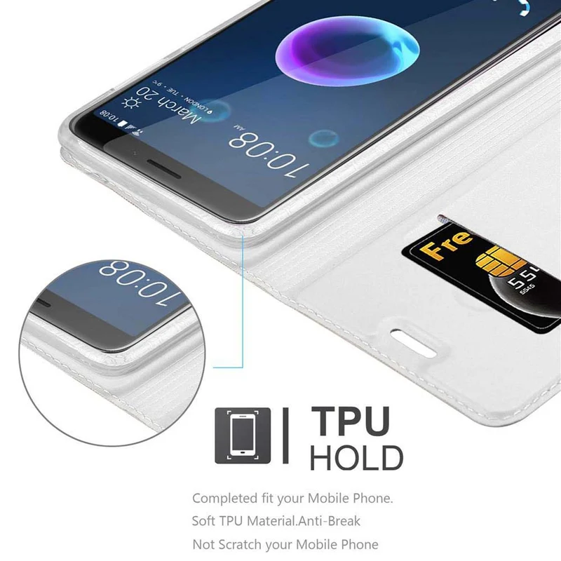 Cadorabo Hülle kompatibel mit HTC Desire 12 Schutzhülle mit Magnetverschluss, Standfunktion und Kartenfach