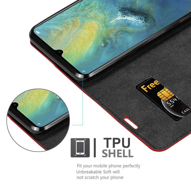 Cadorabo Hülle kompatibel mit Huawei MATE 20 X Schutzhülle mit Magnetverschluss, Standfunktion und Kartenfach