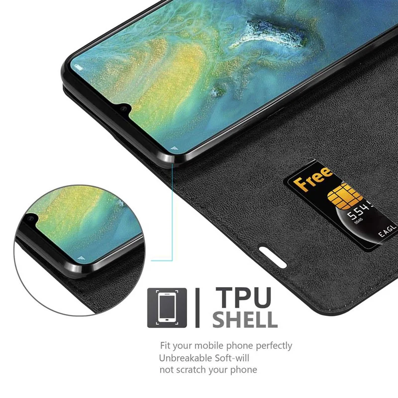 Cadorabo Hülle kompatibel mit Huawei MATE 20 X Schutzhülle mit Magnetverschluss, Standfunktion und Kartenfach