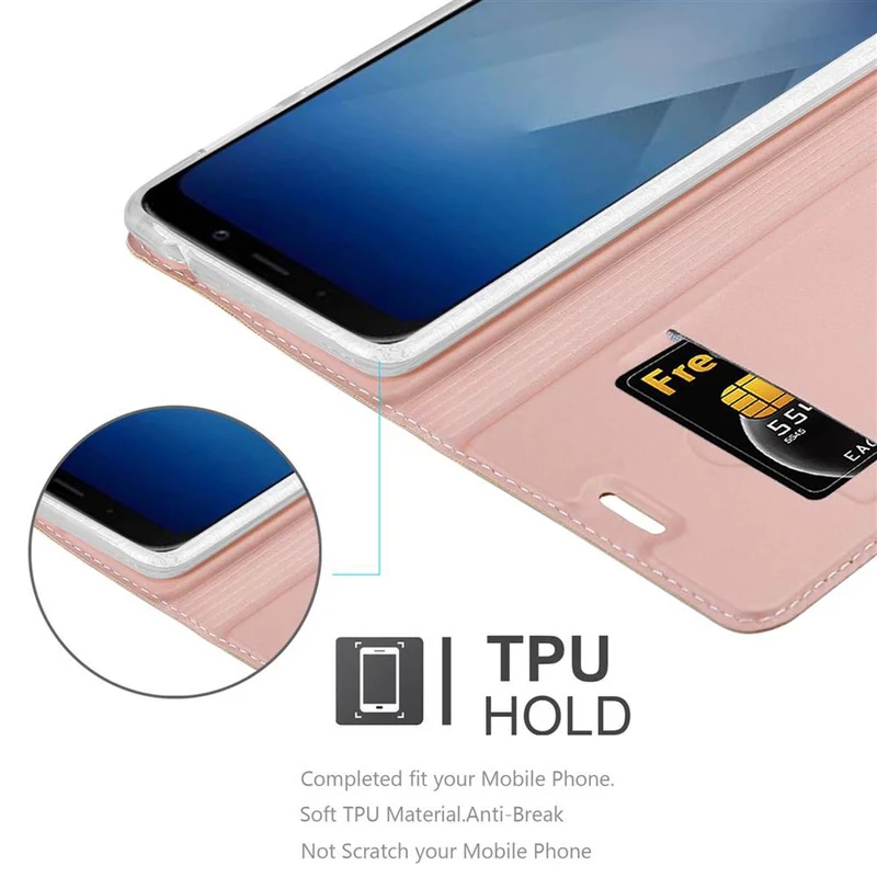 Cadorabo Hülle kompatibel mit Samsung Galaxy J6 2018 Schutzhülle mit Magnetverschluss, Standfunktion und Kartenfach