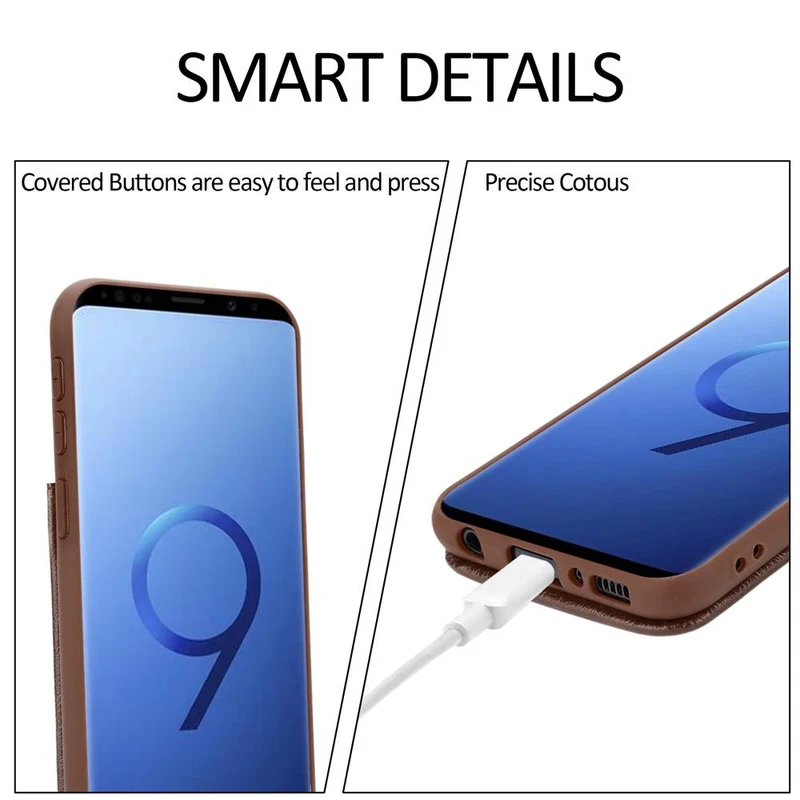 Cadorabo Hülle kompatibel mit Samsung Galaxy S9 PLUS Schutzhülle aus TPU Silikon und Kunstlederüberzug, mit Fach und herausziehbaren Karten-Steckplätzen