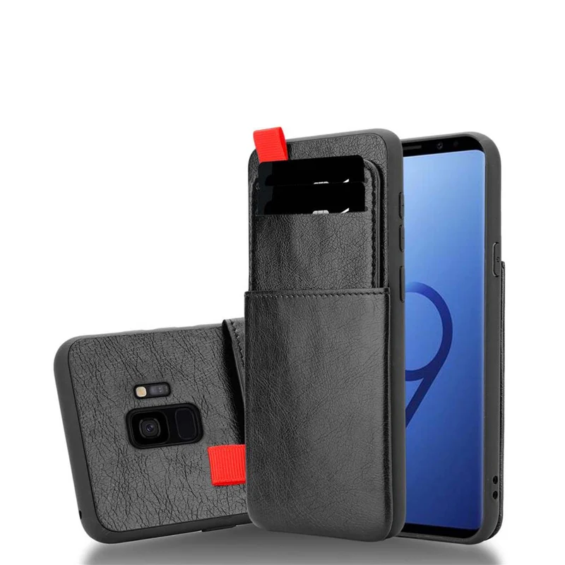 Cadorabo Hülle kompatibel mit Samsung Galaxy S9 Schutzhülle aus TPU Silikon und Kunstlederüberzug, mit Fach und herausziehbaren Karten-Steckplätzen