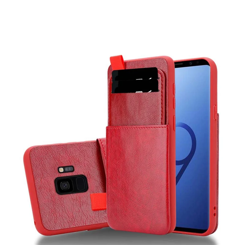 Cadorabo Hülle kompatibel mit Samsung Galaxy S9 Schutzhülle aus TPU Silikon und Kunstlederüberzug, mit Fach und herausziehbaren Karten-Steckplätzen