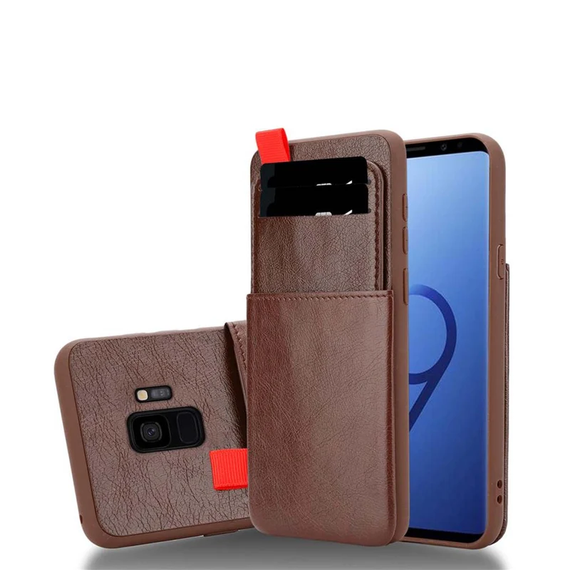 Cadorabo Hülle kompatibel mit Samsung Galaxy S9 Schutzhülle aus TPU Silikon und Kunstlederüberzug, mit Fach und herausziehbaren Karten-Steckplätzen