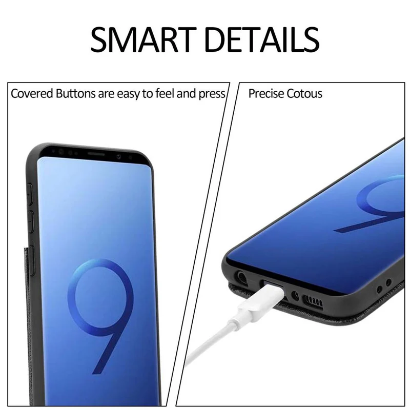 Cadorabo Hülle kompatibel mit Samsung Galaxy S9 Schutzhülle aus TPU Silikon und Kunstlederüberzug, mit Fach und herausziehbaren Karten-Steckplätzen