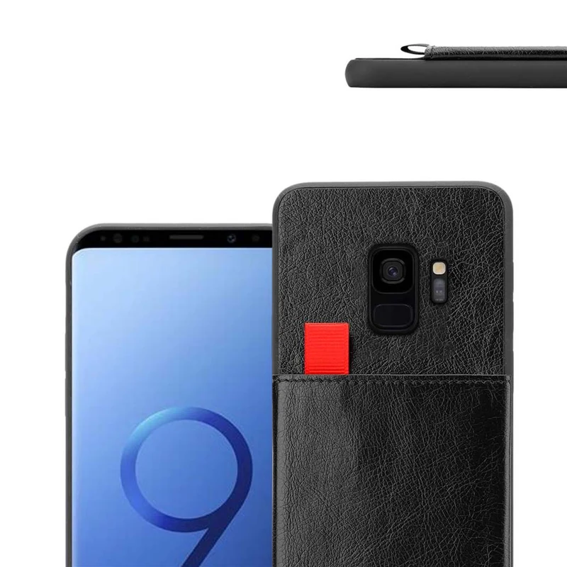 Cadorabo Hülle kompatibel mit Samsung Galaxy S9 Schutzhülle aus TPU Silikon und Kunstlederüberzug, mit Fach und herausziehbaren Karten-Steckplätzen