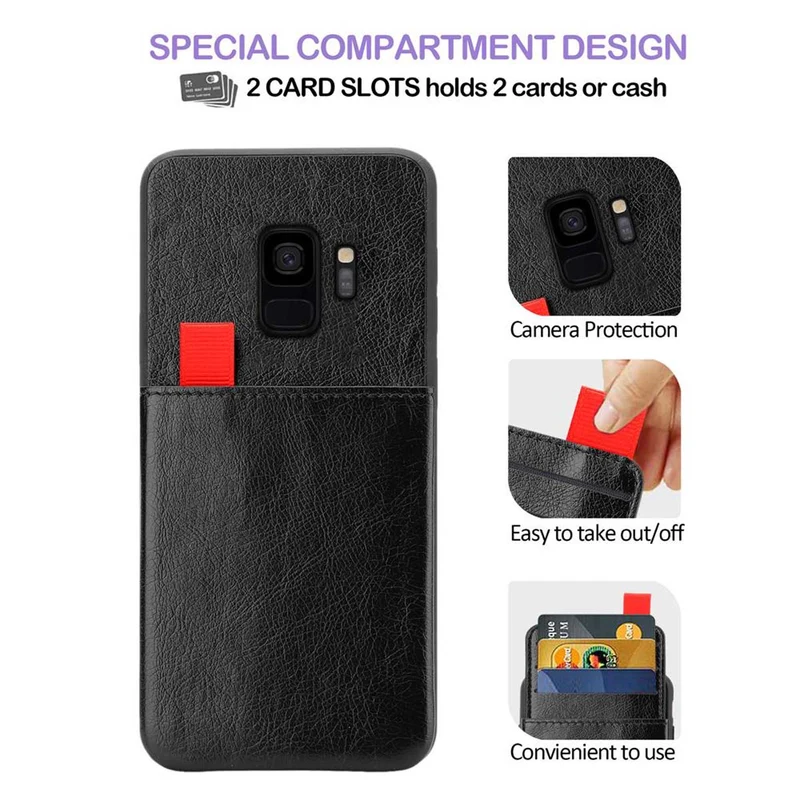 Cadorabo Hülle kompatibel mit Samsung Galaxy S9 Schutzhülle aus TPU Silikon und Kunstlederüberzug, mit Fach und herausziehbaren Karten-Steckplätzen