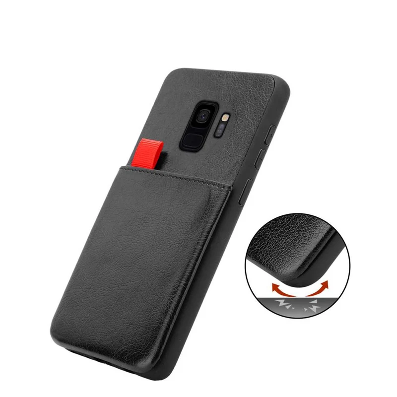 Cadorabo Hülle kompatibel mit Samsung Galaxy S9 Schutzhülle aus TPU Silikon und Kunstlederüberzug, mit Fach und herausziehbaren Karten-Steckplätzen