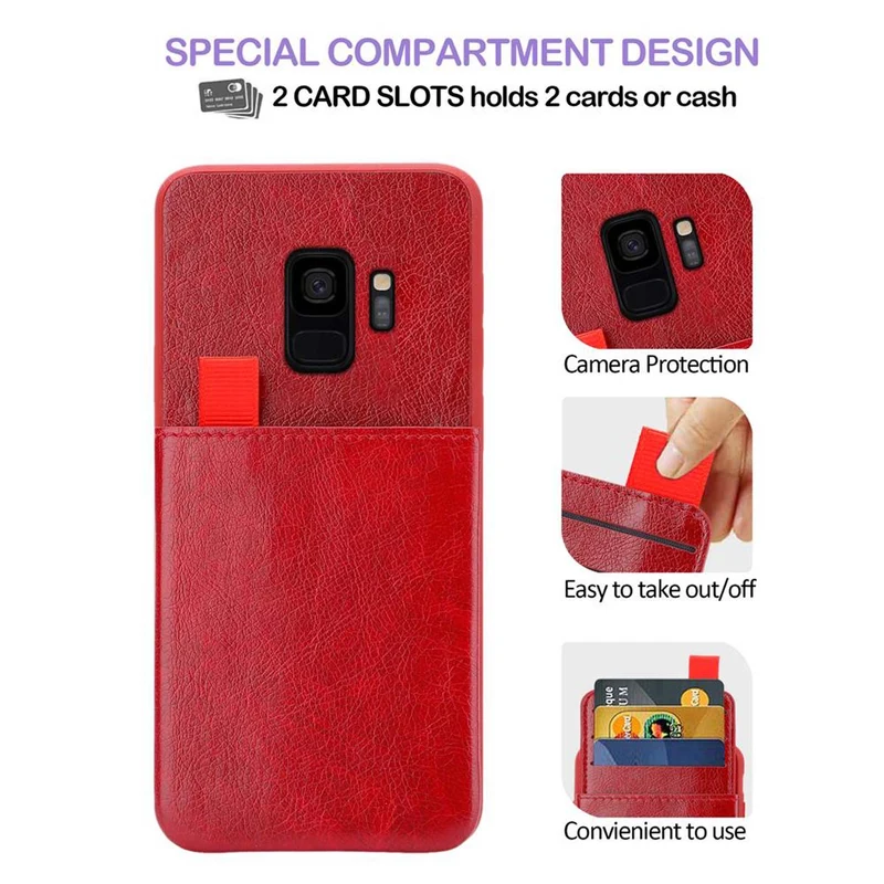 Cadorabo Hülle kompatibel mit Samsung Galaxy S9 Schutzhülle aus TPU Silikon und Kunstlederüberzug, mit Fach und herausziehbaren Karten-Steckplätzen