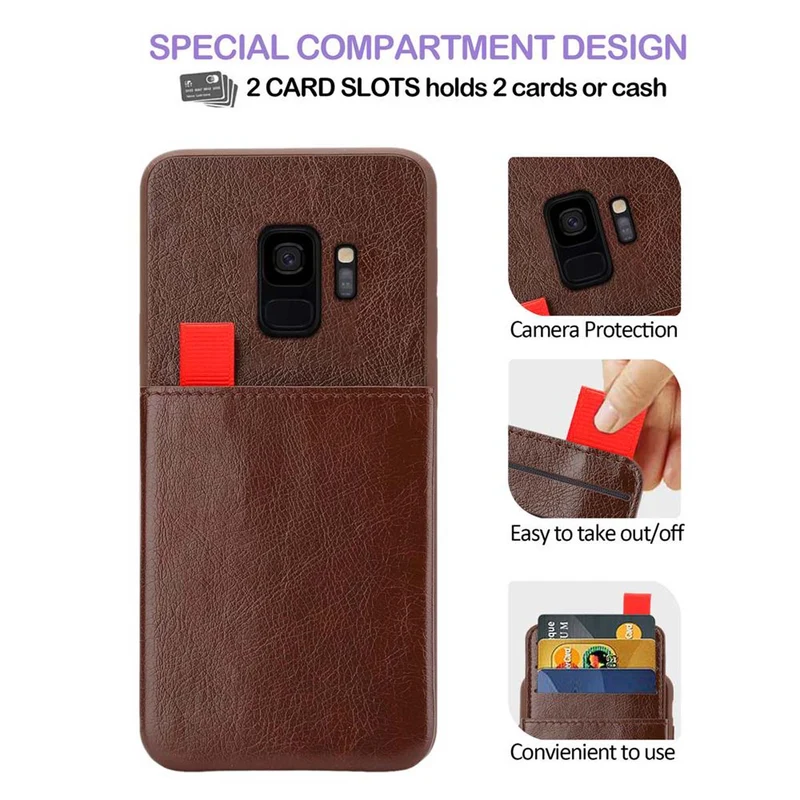 Cadorabo Hülle kompatibel mit Samsung Galaxy S9 Schutzhülle aus TPU Silikon und Kunstlederüberzug, mit Fach und herausziehbaren Karten-Steckplätzen