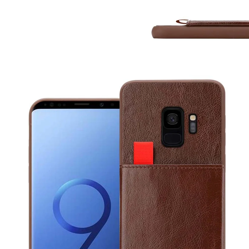 Cadorabo Hülle kompatibel mit Samsung Galaxy S9 Schutzhülle aus TPU Silikon und Kunstlederüberzug, mit Fach und herausziehbaren Karten-Steckplätzen