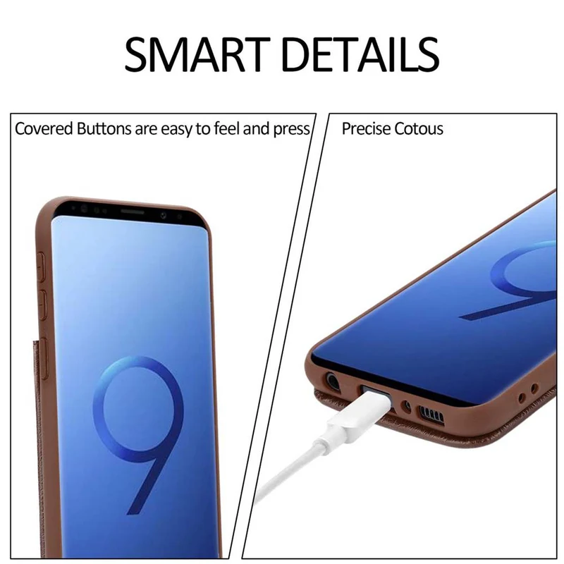 Cadorabo Hülle kompatibel mit Samsung Galaxy S9 Schutzhülle aus TPU Silikon und Kunstlederüberzug, mit Fach und herausziehbaren Karten-Steckplätzen