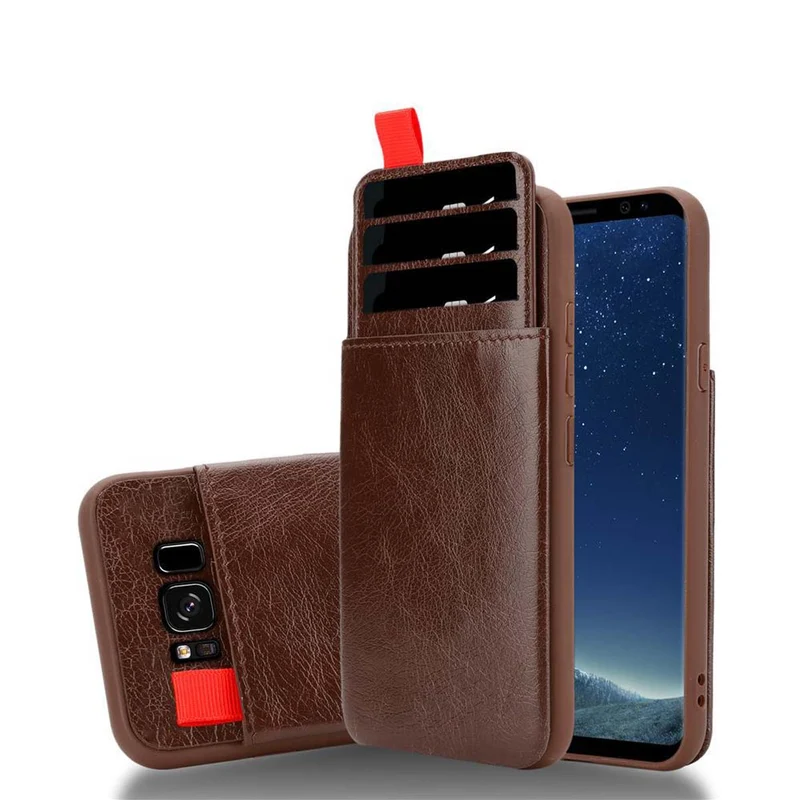 Cadorabo Hülle kompatibel mit Samsung Galaxy S8 Schutzhülle aus TPU Silikon und Kunstlederüberzug, mit Fach und herausziehbaren Karten-Steckplätzen