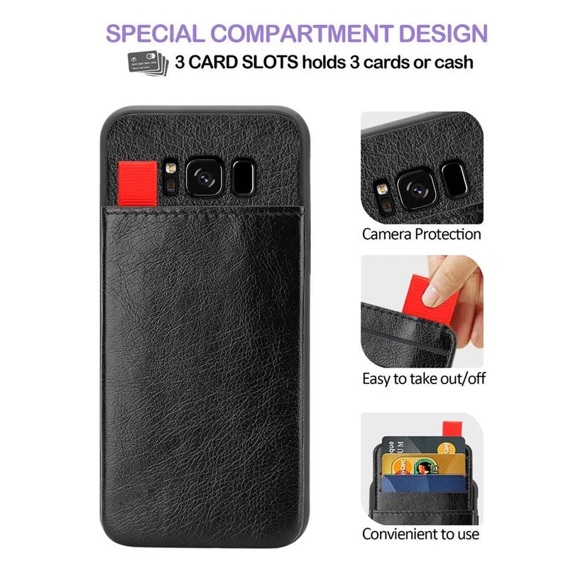 Cadorabo Hülle kompatibel mit Samsung Galaxy S8 Schutzhülle aus TPU Silikon und Kunstlederüberzug, mit Fach und herausziehbaren Karten-Steckplätzen