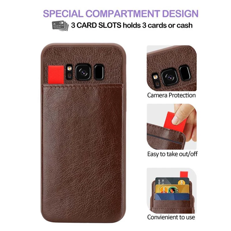 Cadorabo Hülle kompatibel mit Samsung Galaxy S8 Schutzhülle aus TPU Silikon und Kunstlederüberzug, mit Fach und herausziehbaren Karten-Steckplätzen