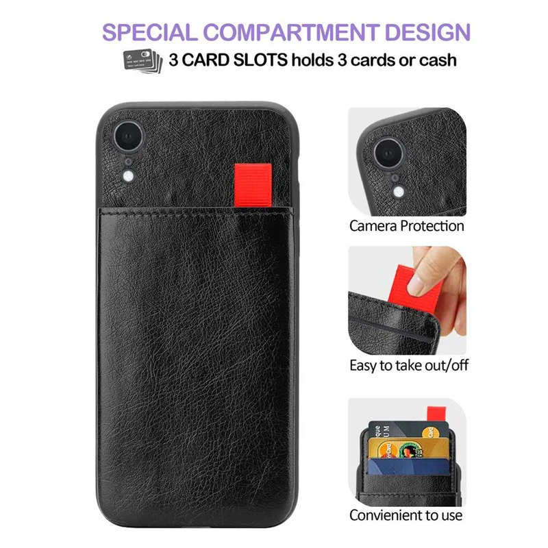 Cadorabo Hülle kompatibel mit Apple iPhone XR Schutzhülle aus TPU Silikon und Kunstlederüberzug, mit Fach und herausziehbaren Karten-Steckplätzen