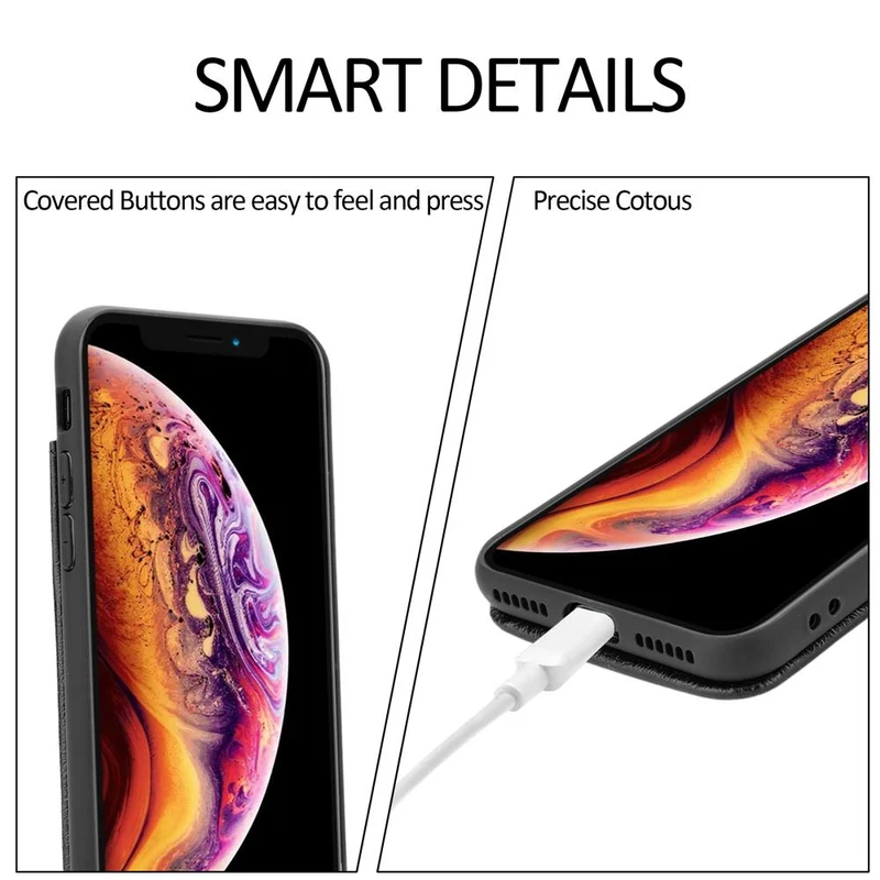 Cadorabo Hülle kompatibel mit Apple iPhone X / XS Schutzhülle aus TPU Silikon und Kunstlederüberzug, mit Fach und herausziehbaren Karten-Steckplätzen