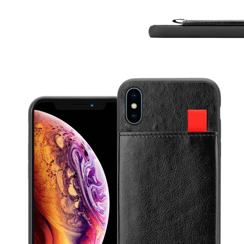 Cadorabo Hülle kompatibel mit Apple iPhone X / XS Schutzhülle aus TPU Silikon und Kunstlederüberzug, mit Fach und herausziehbaren Karten-Steckplätzen
