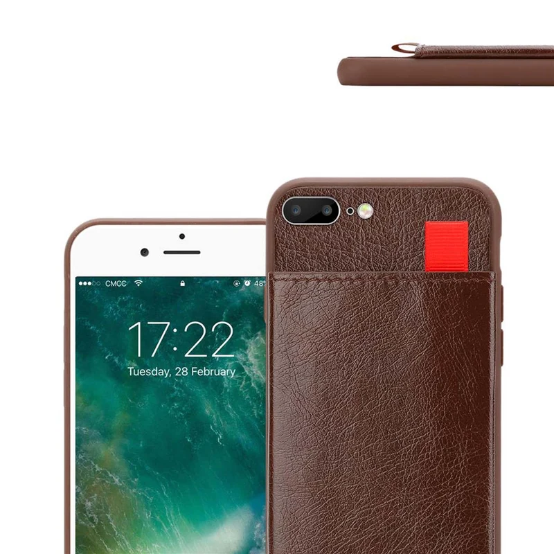 Cadorabo Hülle kompatibel mit Apple iPhone 7 PLUS / 7S PLUS / 8 PLUS Schutzhülle aus TPU Silikon und Kunstlederüberzug, mit Fach und herausziehbaren Karten-Steckplätzen
