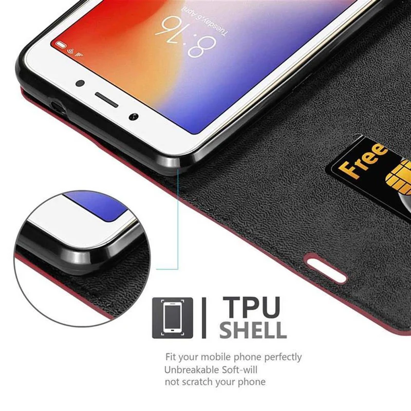 Cadorabo Hülle kompatibel mit Xiaomi RedMi 6 Schutzhülle mit Magnetverschluss, Standfunktion und Kartenfach