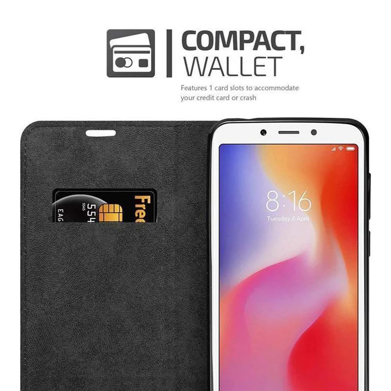 Cadorabo Hülle kompatibel mit Xiaomi RedMi 6 Schutzhülle mit Magnetverschluss, Standfunktion und Kartenfach
