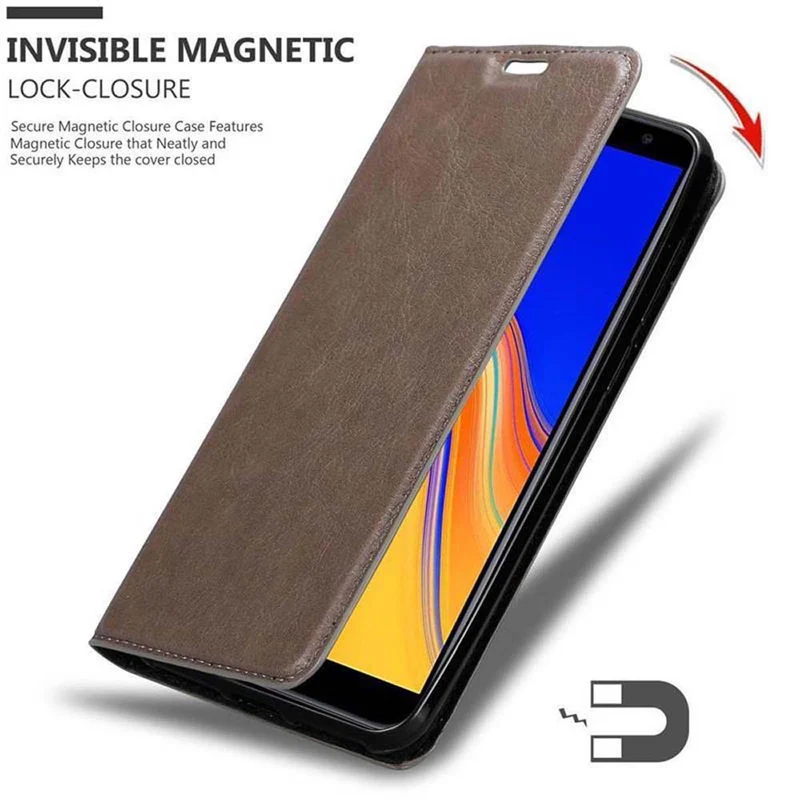 Cadorabo Hülle kompatibel mit Samsung Galaxy J6 PLUS Schutzhülle mit Magnetverschluss, Standfunktion und Kartenfach