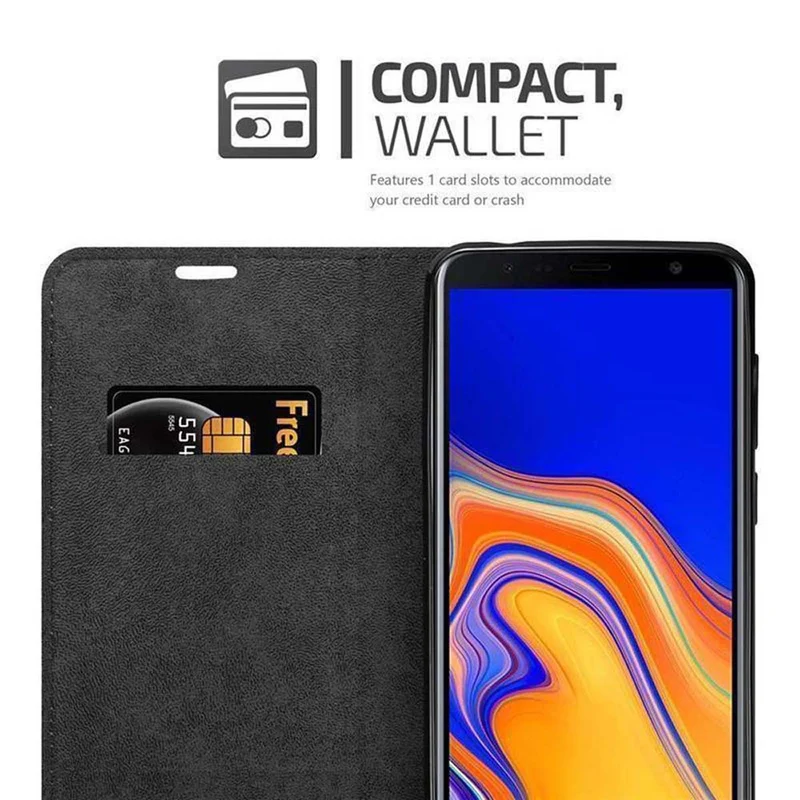 Cadorabo Hülle kompatibel mit Samsung Galaxy J6 PLUS Schutzhülle mit Magnetverschluss, Standfunktion und Kartenfach