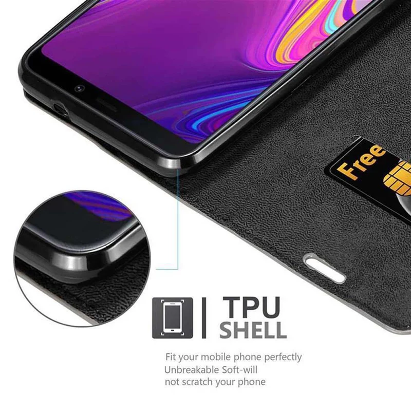 Cadorabo Hülle kompatibel mit Samsung Galaxy A9 2018 Schutzhülle mit Magnetverschluss, Standfunktion und Kartenfach