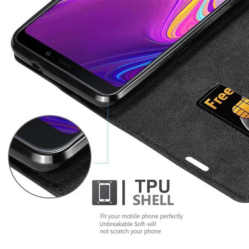 Cadorabo Hülle kompatibel mit Samsung Galaxy A9 2018 Schutzhülle mit Magnetverschluss, Standfunktion und Kartenfach