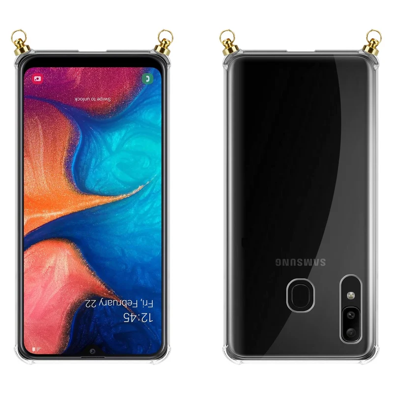 Silikon Hülle Handykette kompatibel mit Samsung Galaxy A20 / A30 / M10s mit goldenen Ringen