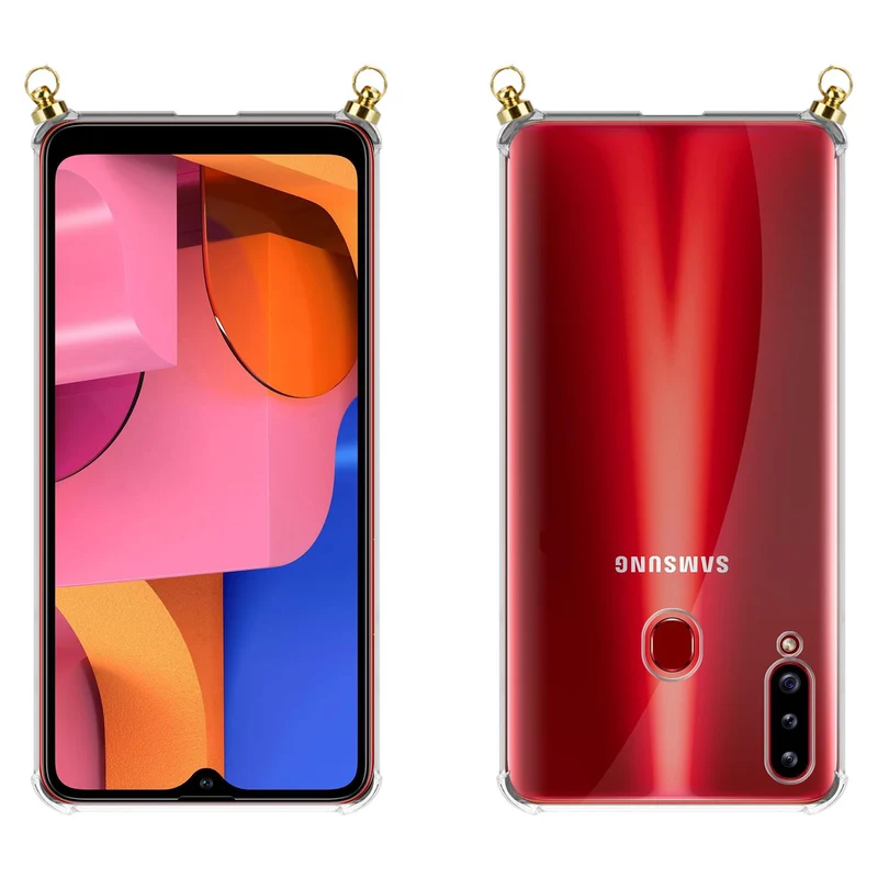 Silikon Hülle Handykette kompatibel mit Samsung Galaxy A20s mit goldenen Ringen