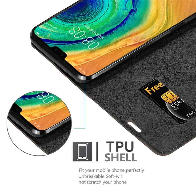 Cadorabo Hülle kompatibel mit Huawei MATE 30 Schutzhülle mit Magnetverschluss, Standfunktion und Kartenfach