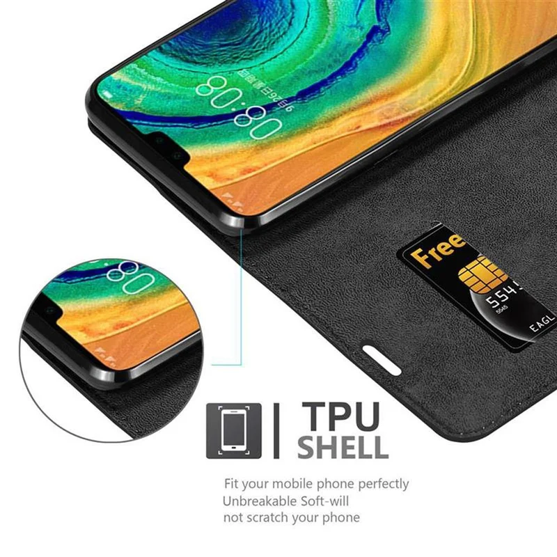 Cadorabo Hülle kompatibel mit Huawei MATE 30 Schutzhülle mit Magnetverschluss, Standfunktion und Kartenfach
