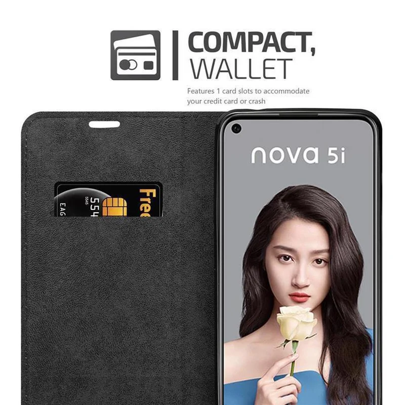 Cadorabo Hülle kompatibel mit Huawei NOVA 5i / P20 LITE 2019 Schutzhülle mit Magnetverschluss, Standfunktion und Kartenfach