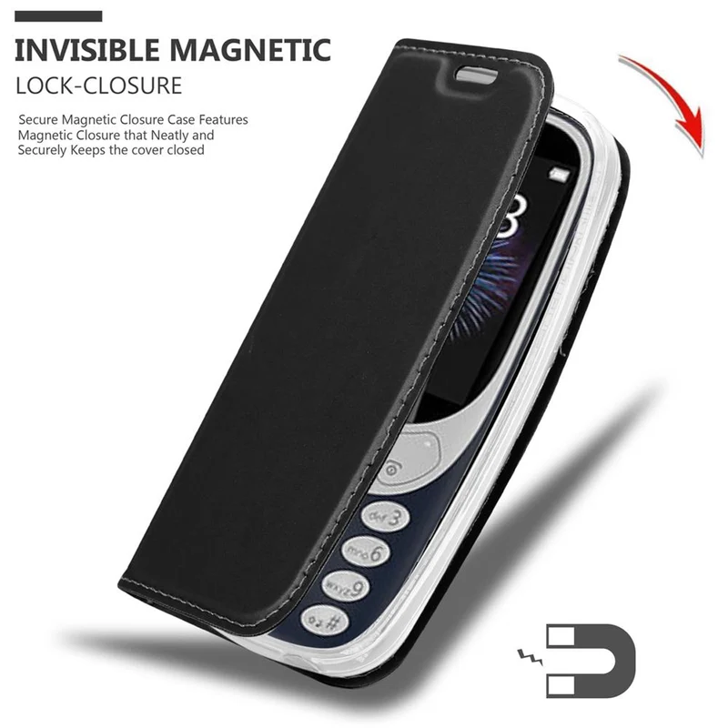 Cadorabo Hülle kompatibel mit Nokia 3310 2G Schutzhülle mit Magnetverschluss, Standfunktion und Kartenfach