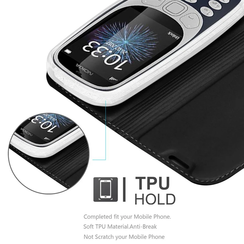 Cadorabo Hülle kompatibel mit Nokia 3310 2G Schutzhülle mit Magnetverschluss, Standfunktion und Kartenfach