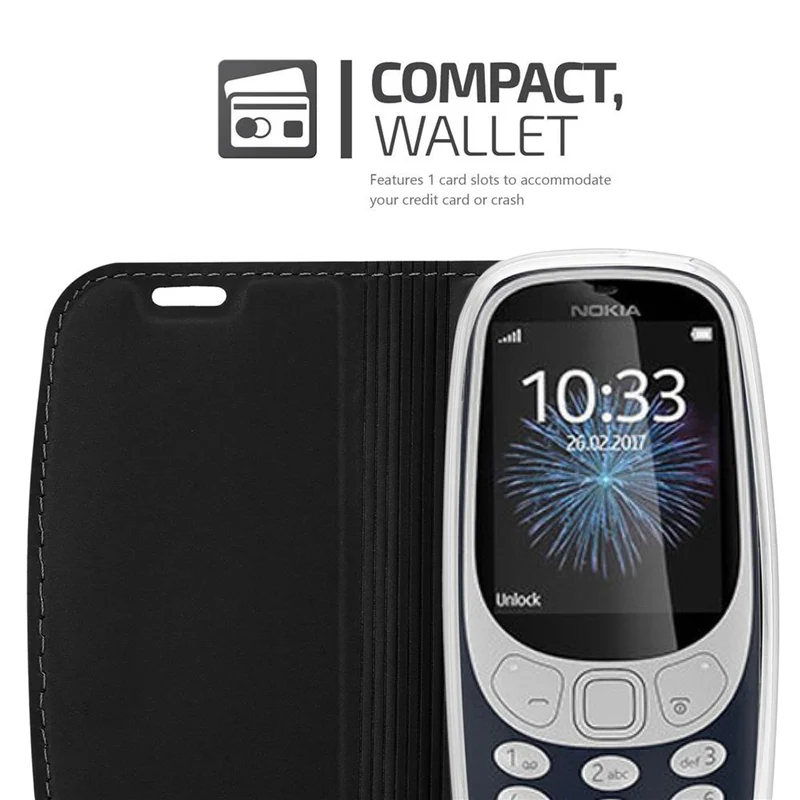Cadorabo Hülle kompatibel mit Nokia 3310 2G Schutzhülle mit Magnetverschluss, Standfunktion und Kartenfach