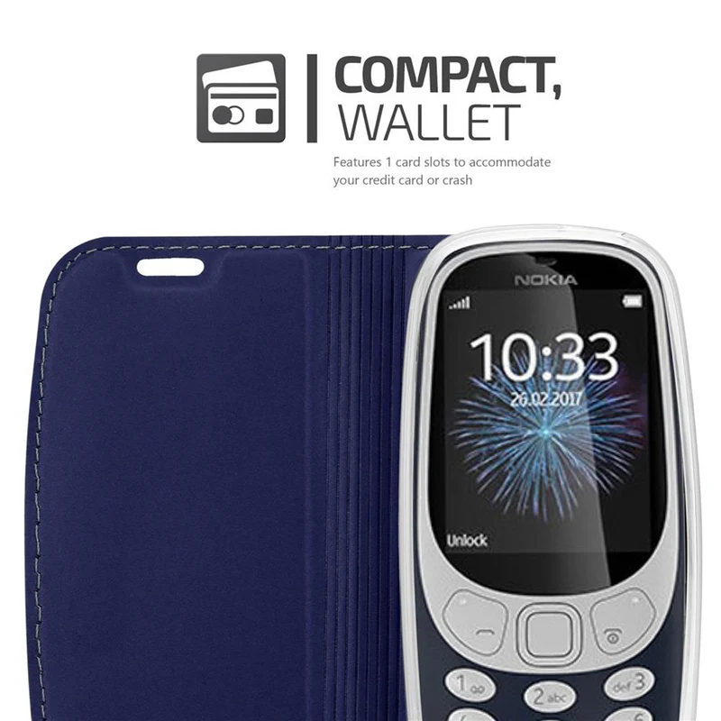 Cadorabo Hülle kompatibel mit Nokia 3310 2G Schutzhülle mit Magnetverschluss, Standfunktion und Kartenfach