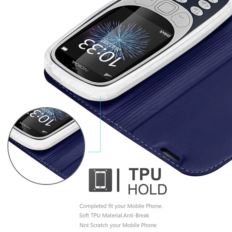 Cadorabo Hülle kompatibel mit Nokia 3310 2G Schutzhülle mit Magnetverschluss, Standfunktion und Kartenfach