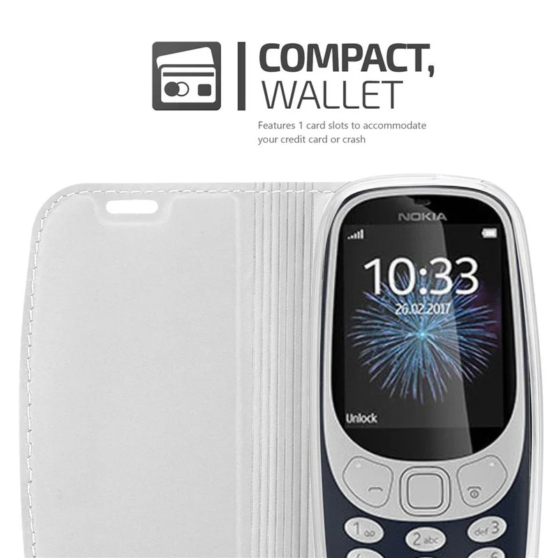 Cadorabo Hülle kompatibel mit Nokia 3310 2G Schutzhülle mit Magnetverschluss, Standfunktion und Kartenfach