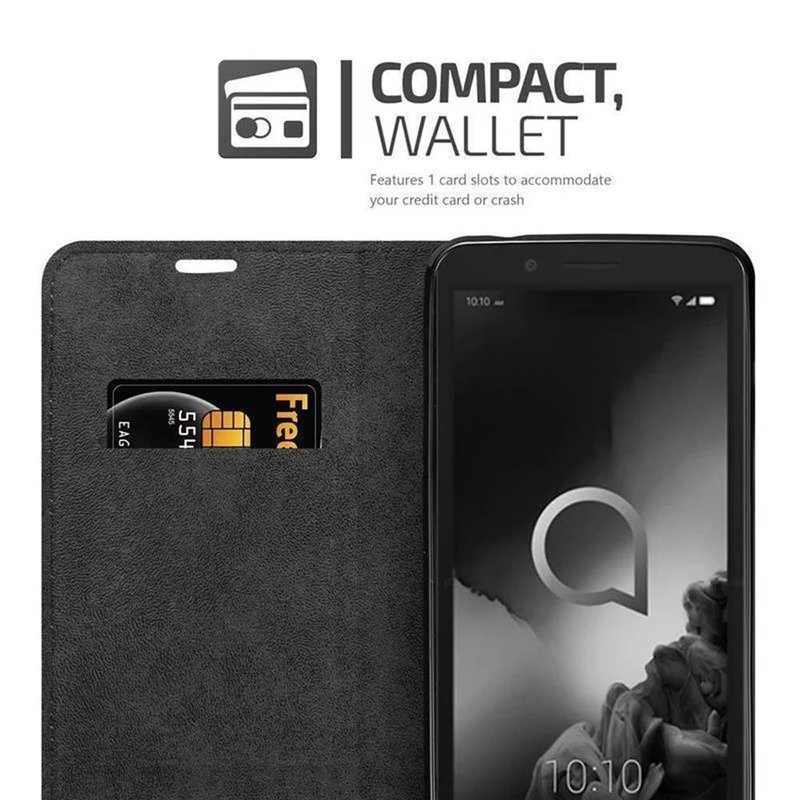 Cadorabo Hülle kompatibel mit Alcatel 1C 2019 Schutzhülle mit Magnetverschluss, Standfunktion und Kartenfach