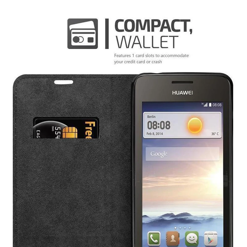 Cadorabo Hülle kompatibel mit Huawei Y3 / Y3C / Y330 / Y331 / Y360 Schutzhülle mit Magnetverschluss, Standfunktion und Kartenfach