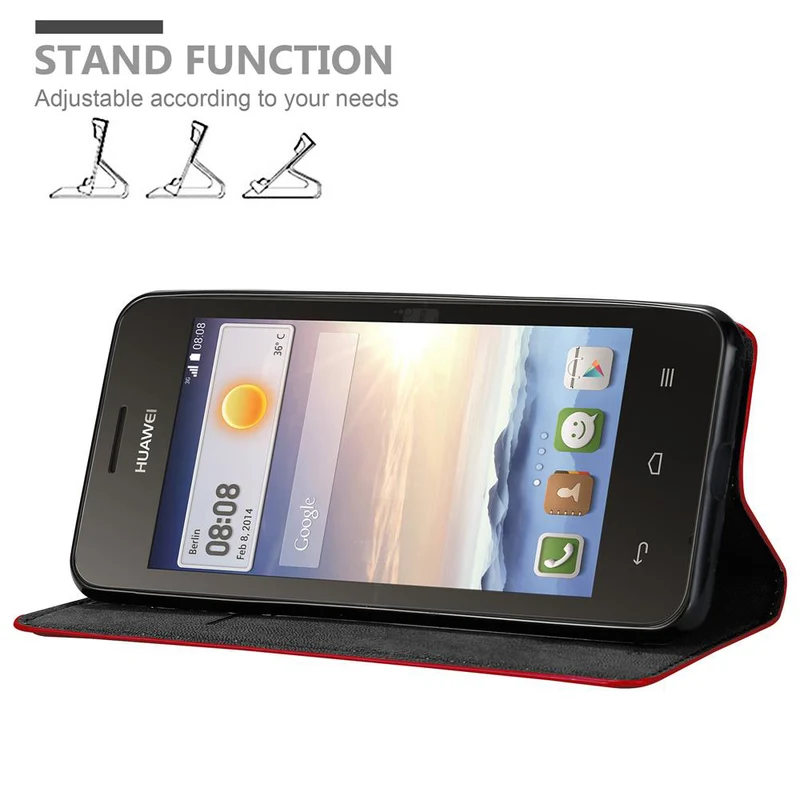 Cadorabo Hülle kompatibel mit Huawei Y3 / Y3C / Y330 / Y331 / Y360 Schutzhülle mit Magnetverschluss, Standfunktion und Kartenfach