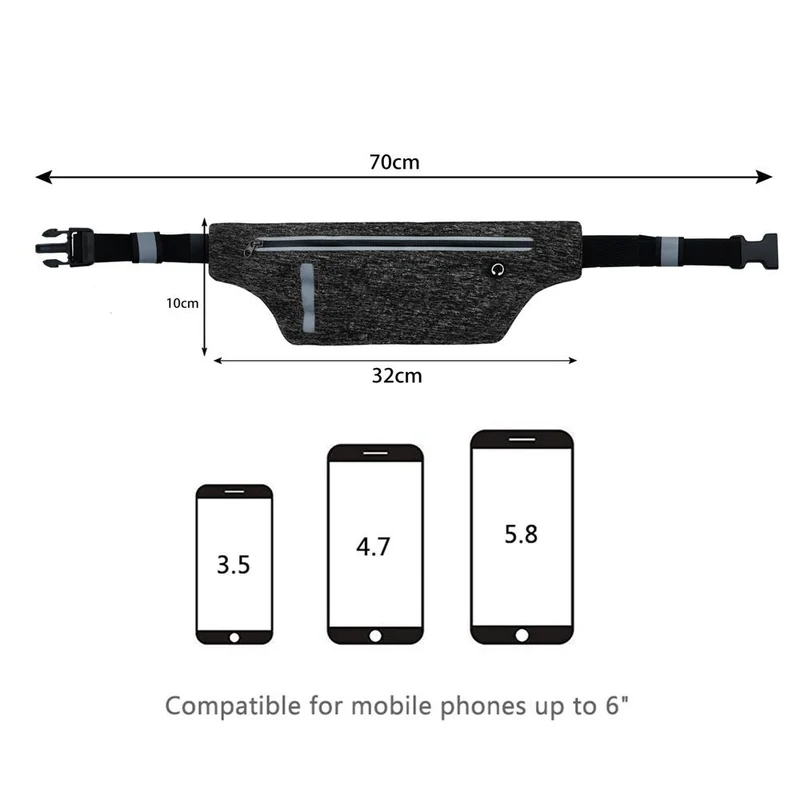 Cadorabo Sport Bauchtasche für Handys von 4.7 - 6.0 Zoll Längenverstellbare Touch Smartphone Hüfttasche Gürteltasche Handytasche