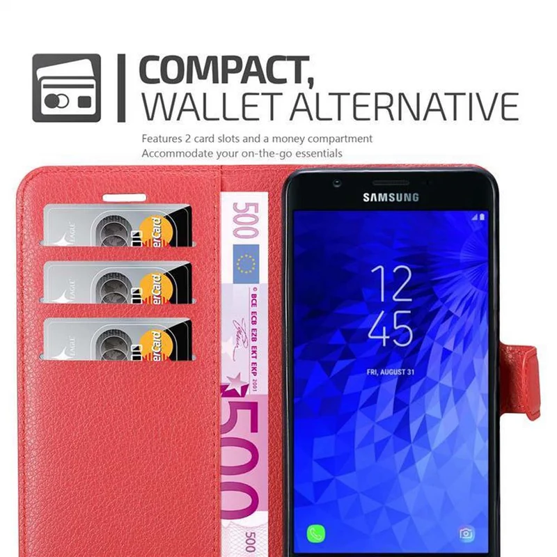 Cadorabo Hülle kompatibel mit Samsung Galaxy J3 2018 Schutzhülle mit Magnetverschluss, Standfunktion und Kartenfach