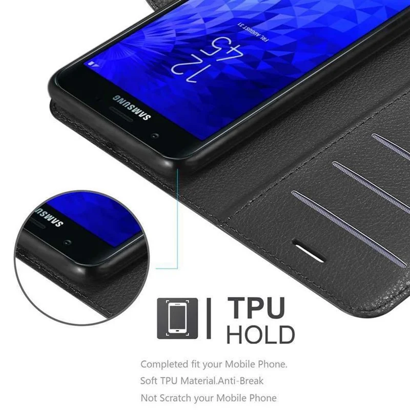 Cadorabo Hülle kompatibel mit Samsung Galaxy J3 2018 Schutzhülle mit Magnetverschluss, Standfunktion und Kartenfach